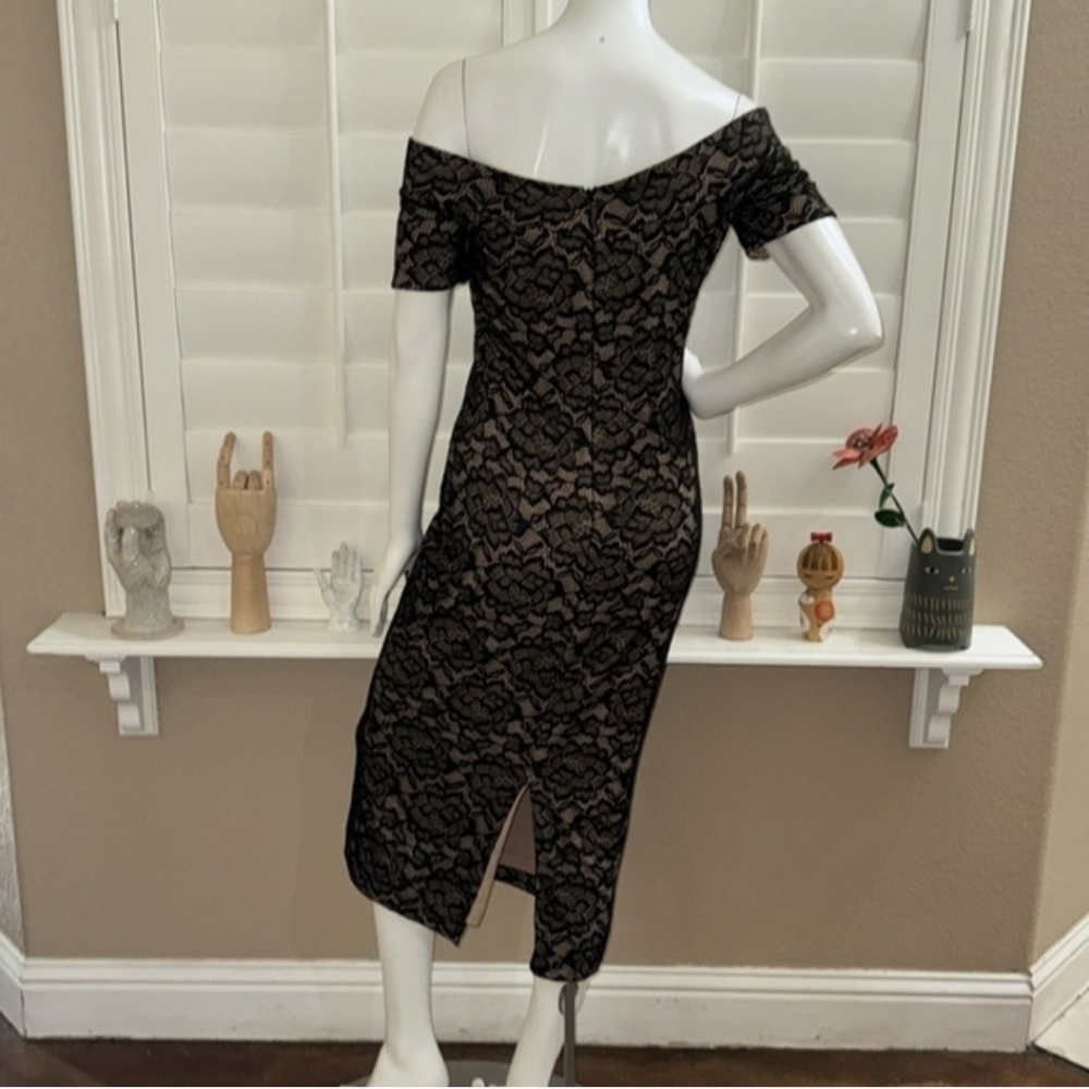 Dress the Population Jemma Off Shoulder Midi Dress Black Nude - Picture 7 of 12